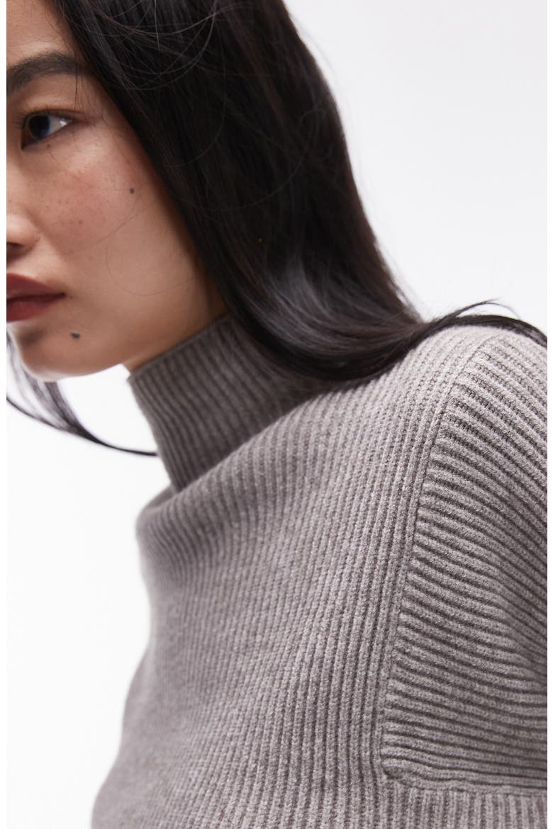 Funnel Neck Rib Sweater, Alternate, color, GREY