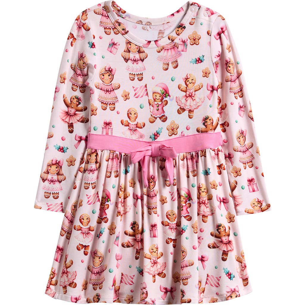 Posh Peanut Bow Twirl Long Sleeve Skirted Bodysuit In Pink