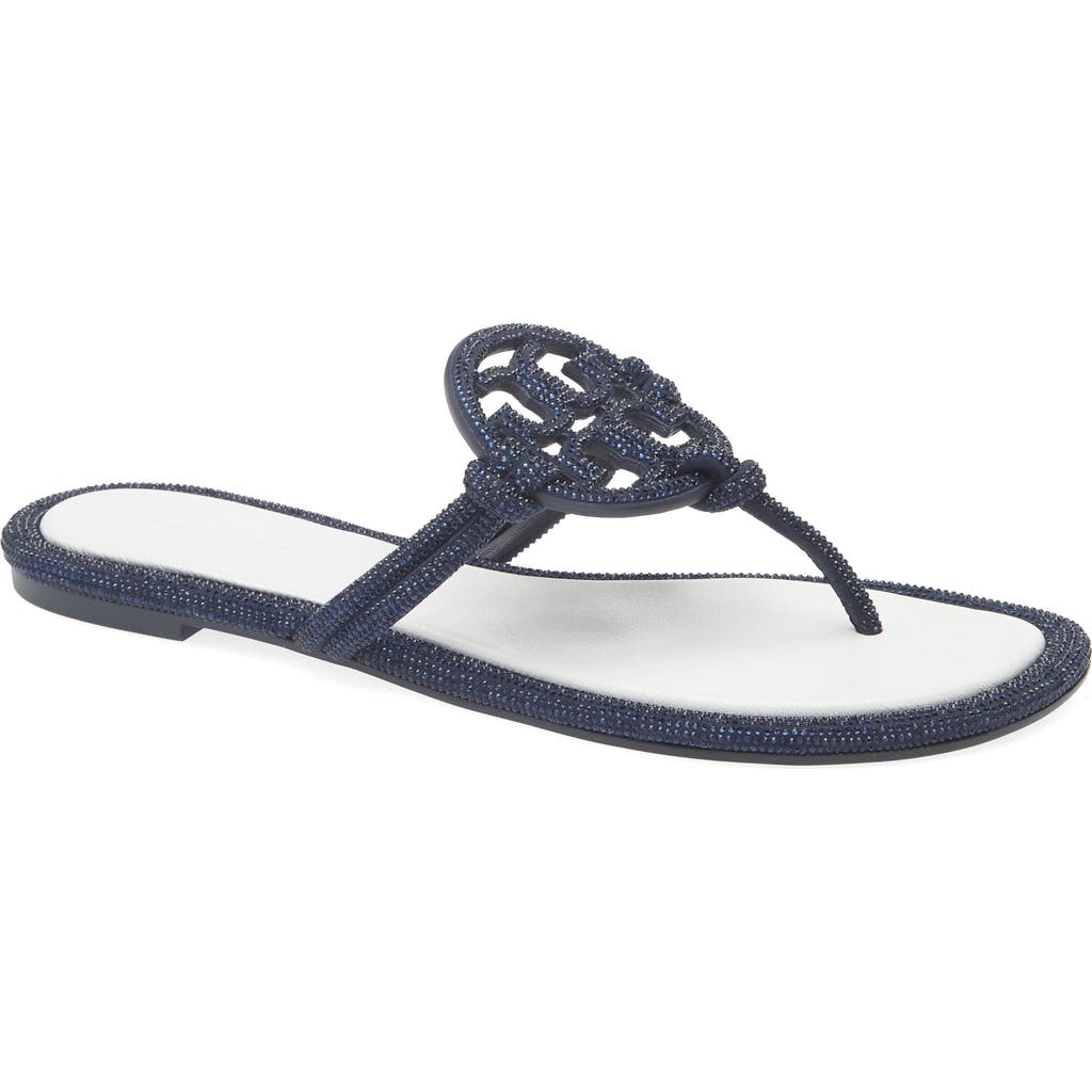Tory Burch Miller Knotted Pavé Knotted Sandal In Perfect Navy/optic White