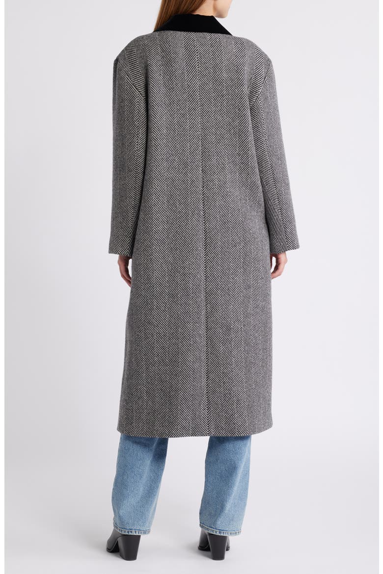 Herringbone Wool Blend Longline Coat, Alternate, color, BLACK MULTI