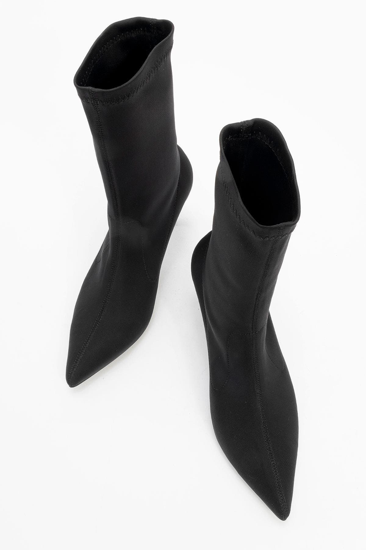 Prologue Shoes Thalin Zip Stiletto Boot, Alternate, color, Black Stretch Faux Leather