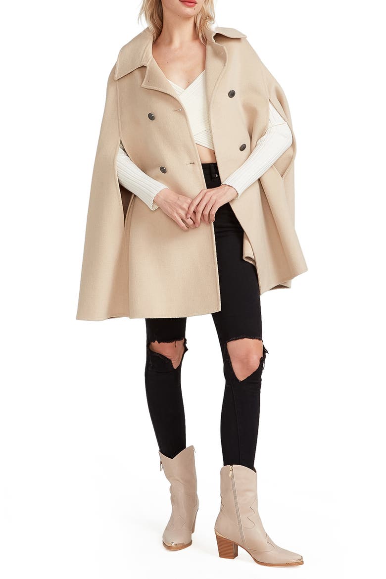 On My Mind Double Breasted Wool Blend Cape, Alternate, color, PALE OAT