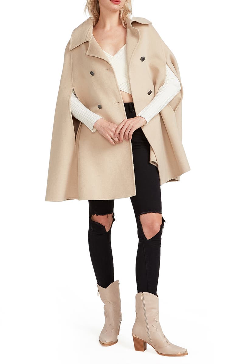 Belle & Bloom On My Mind Double Breasted Wool Blend Cape, Alternate, color, Pale Oat