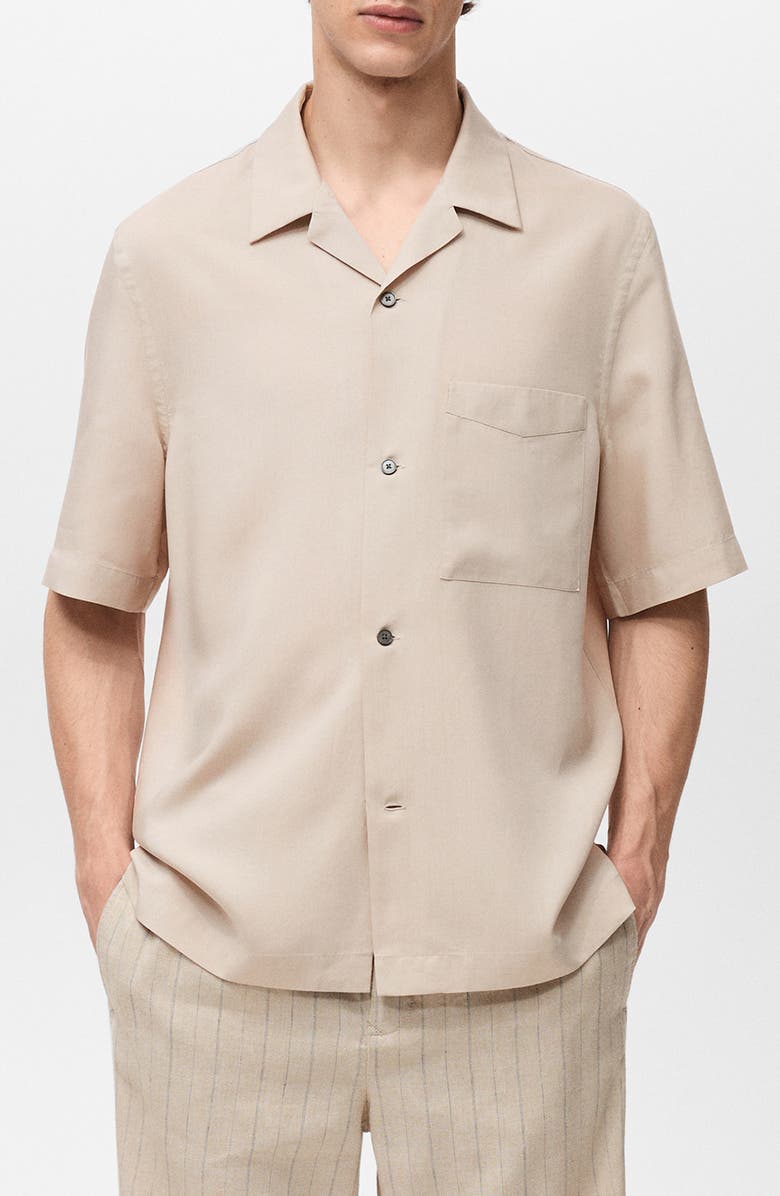 MANGO Regular Fit Lyocell Camp Shirt, Main, color, Sand