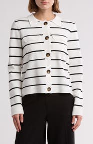 T Tahari Collar Button Front Cardigan