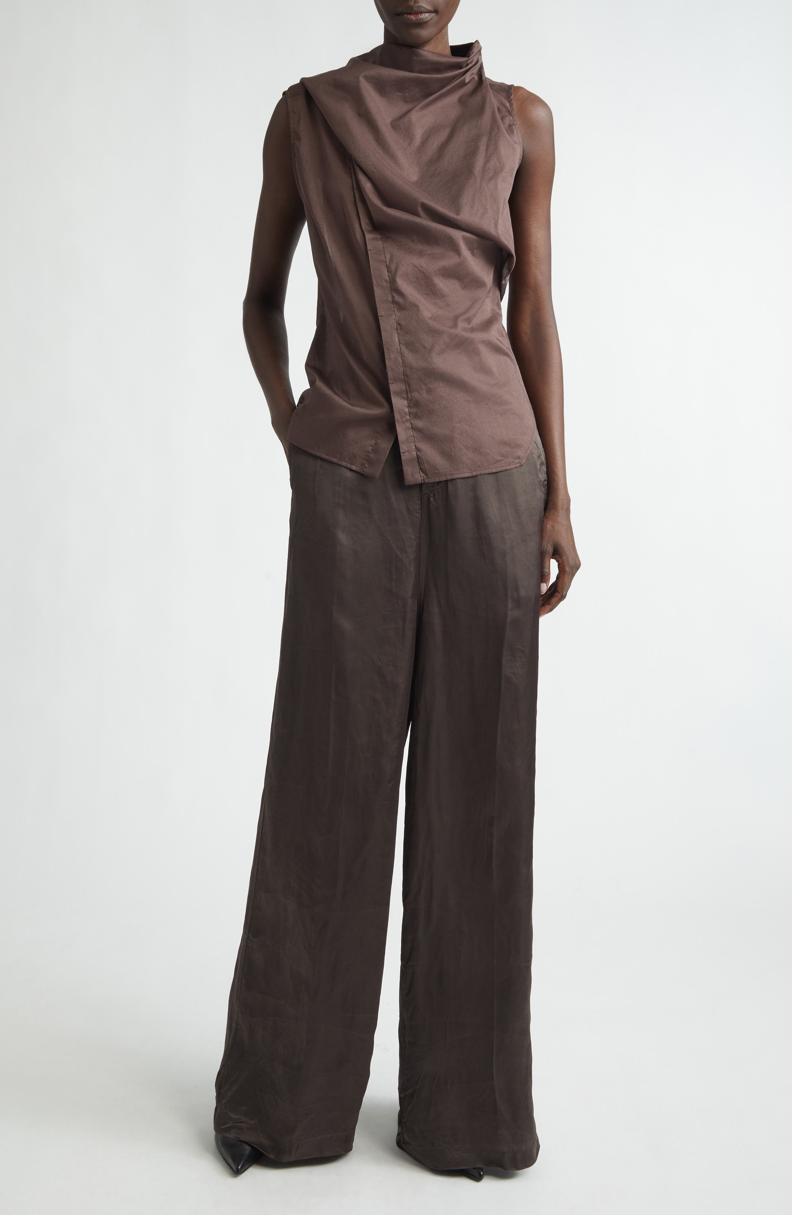Sleeveless Semisheer Chambray Button-Up Shirt - image 4