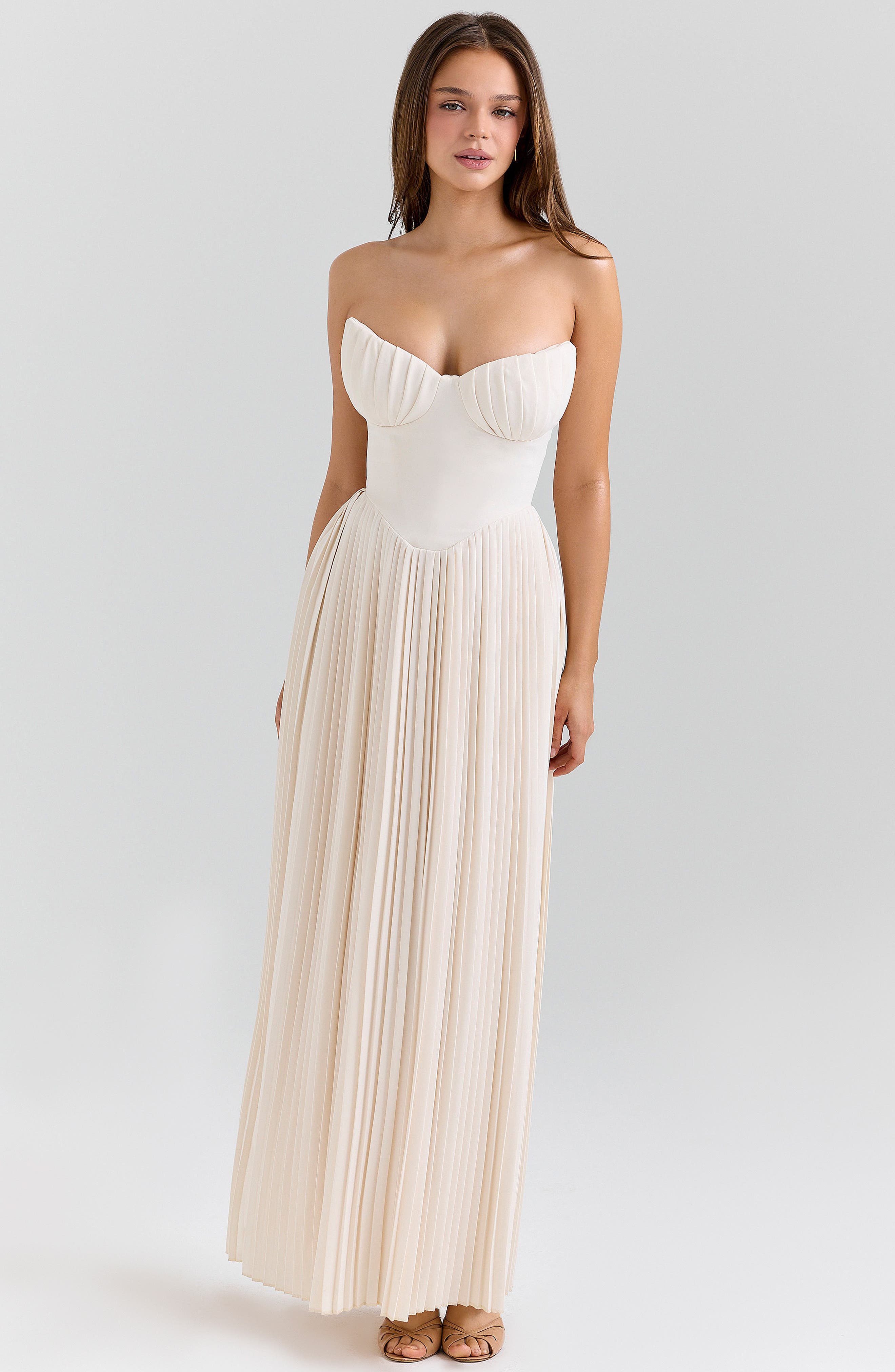 amorata strapless pleated georgette cocktail dress Clothing: Maxi Dresses: 'Amorata' Ivory Pleated Maxi Dress