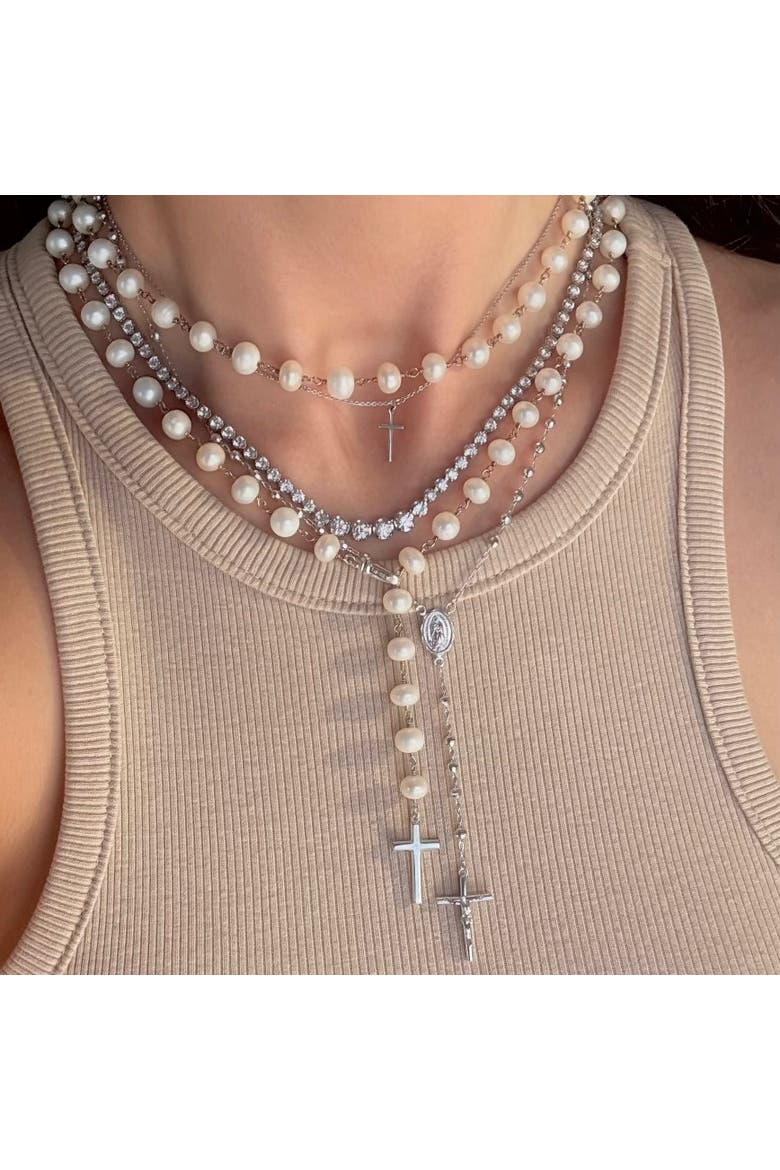 The Classic Rosary Necklace, Alternate, color, Silver