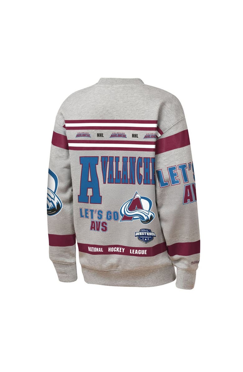 Mitchell & Ness Youth Mitchell & Ness Heather Gray Colorado Avalanche Allover Print Fleece Crewneck Sweatshirt, Alternate, color, Heather Gray