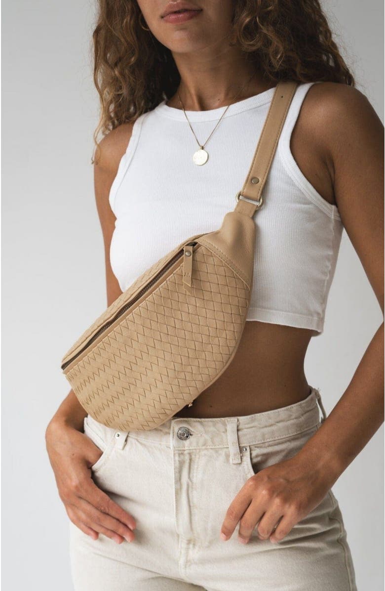 Mandrn Woven Leather Crossbody Bag, Alternate, color, Sand