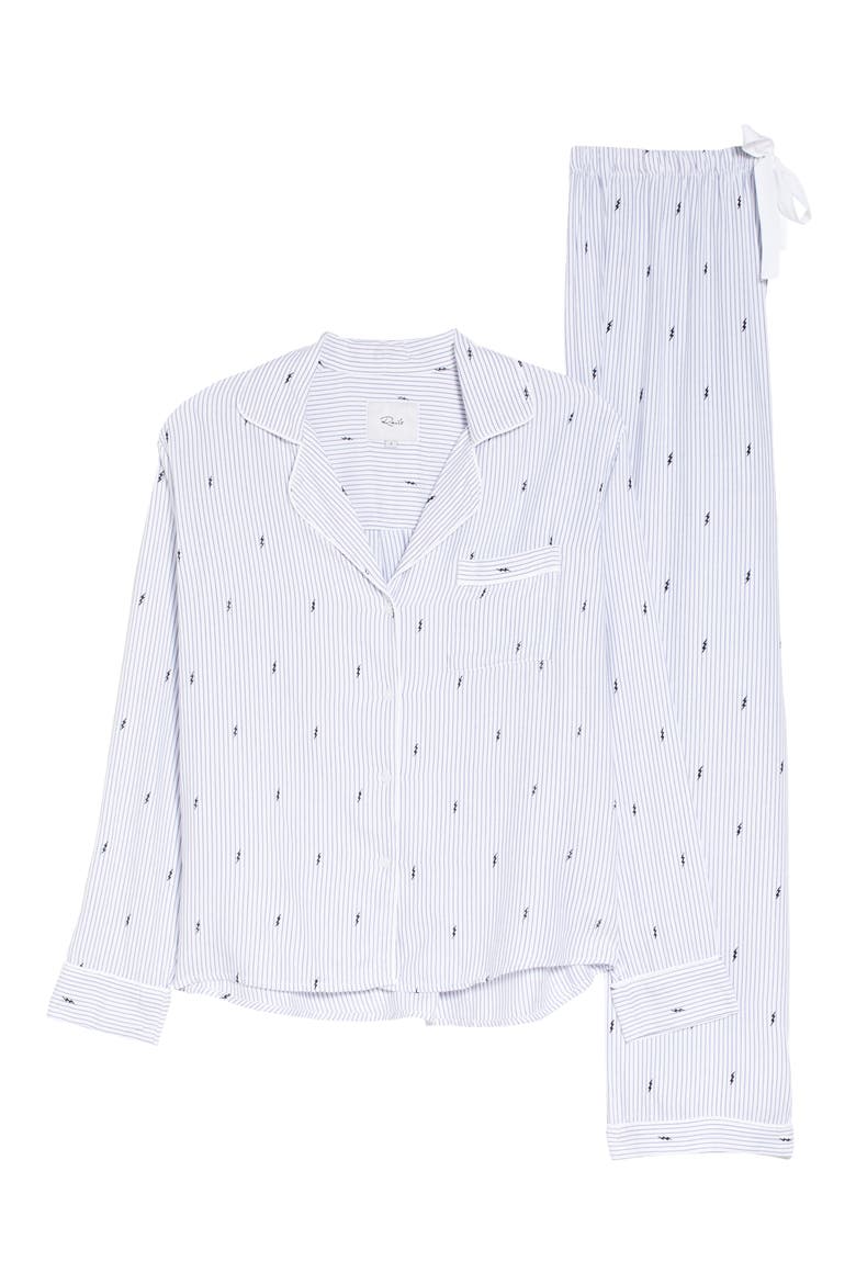 Clara Pajamas, Alternate, color, FLOCKED LIGHTNING PINSTRIPE