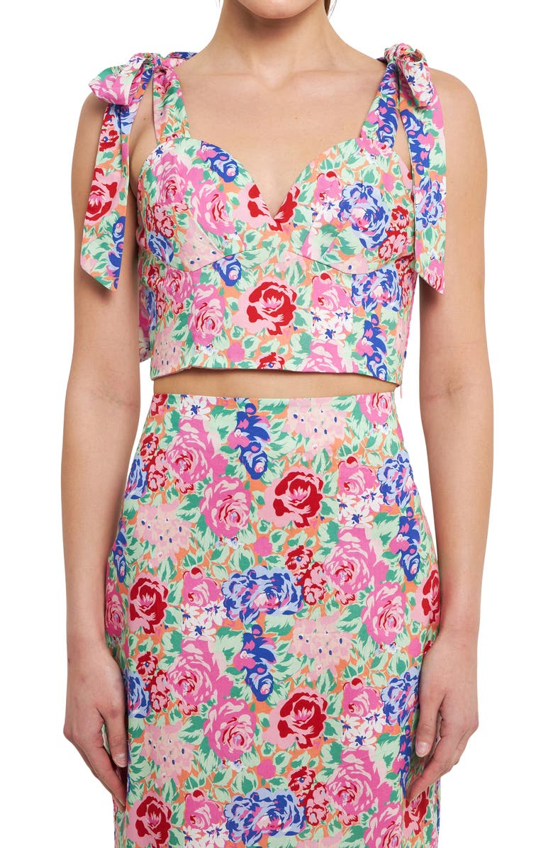 Endless Rose Floral Print Crop Tank, Alternate, color, Coral Multi