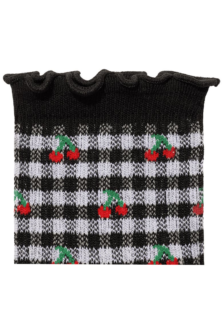 Gingham Cherries Frill Quarter Socks, Alternate, color, CHERRY GINGHAM