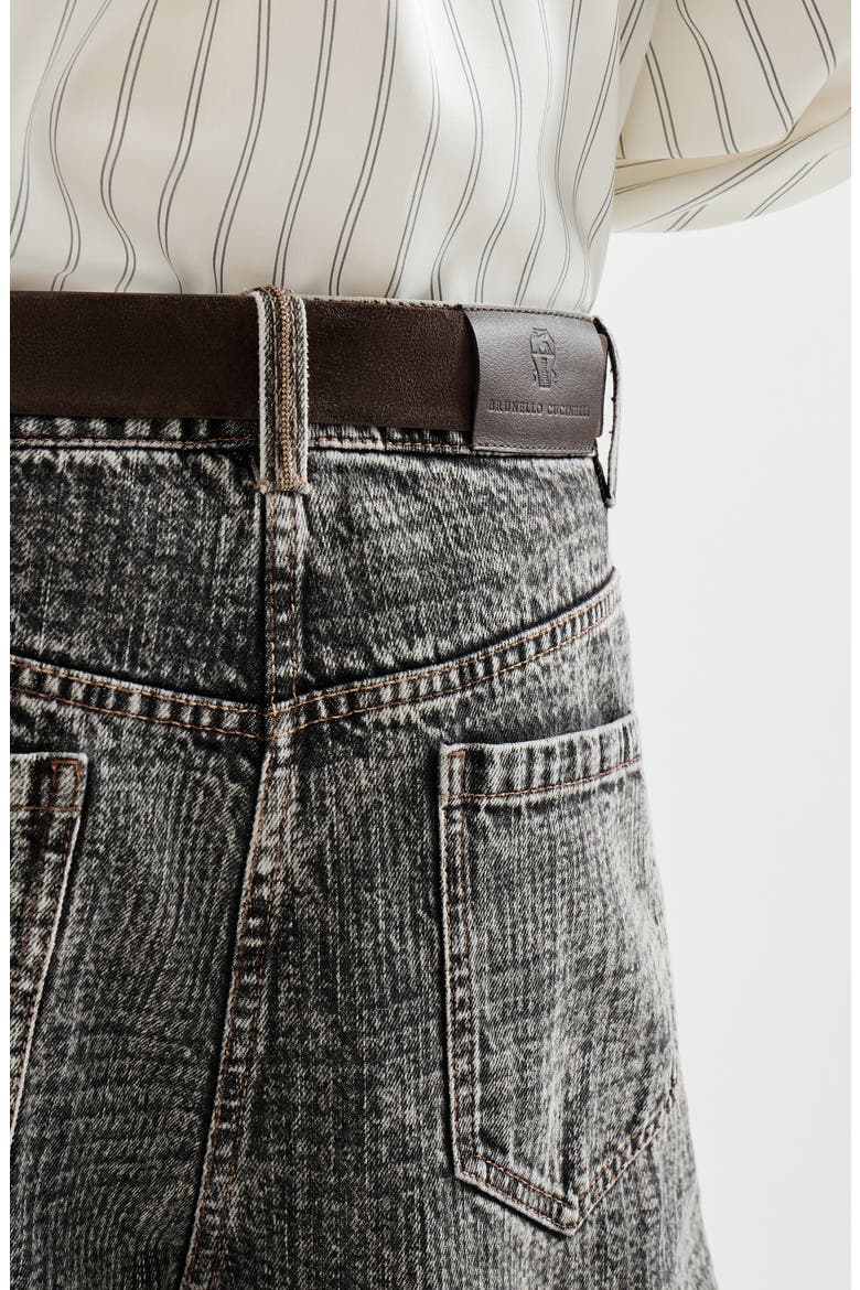 Prince of Wales denim wide trousers with monili, Alternate, color, Dark Grey