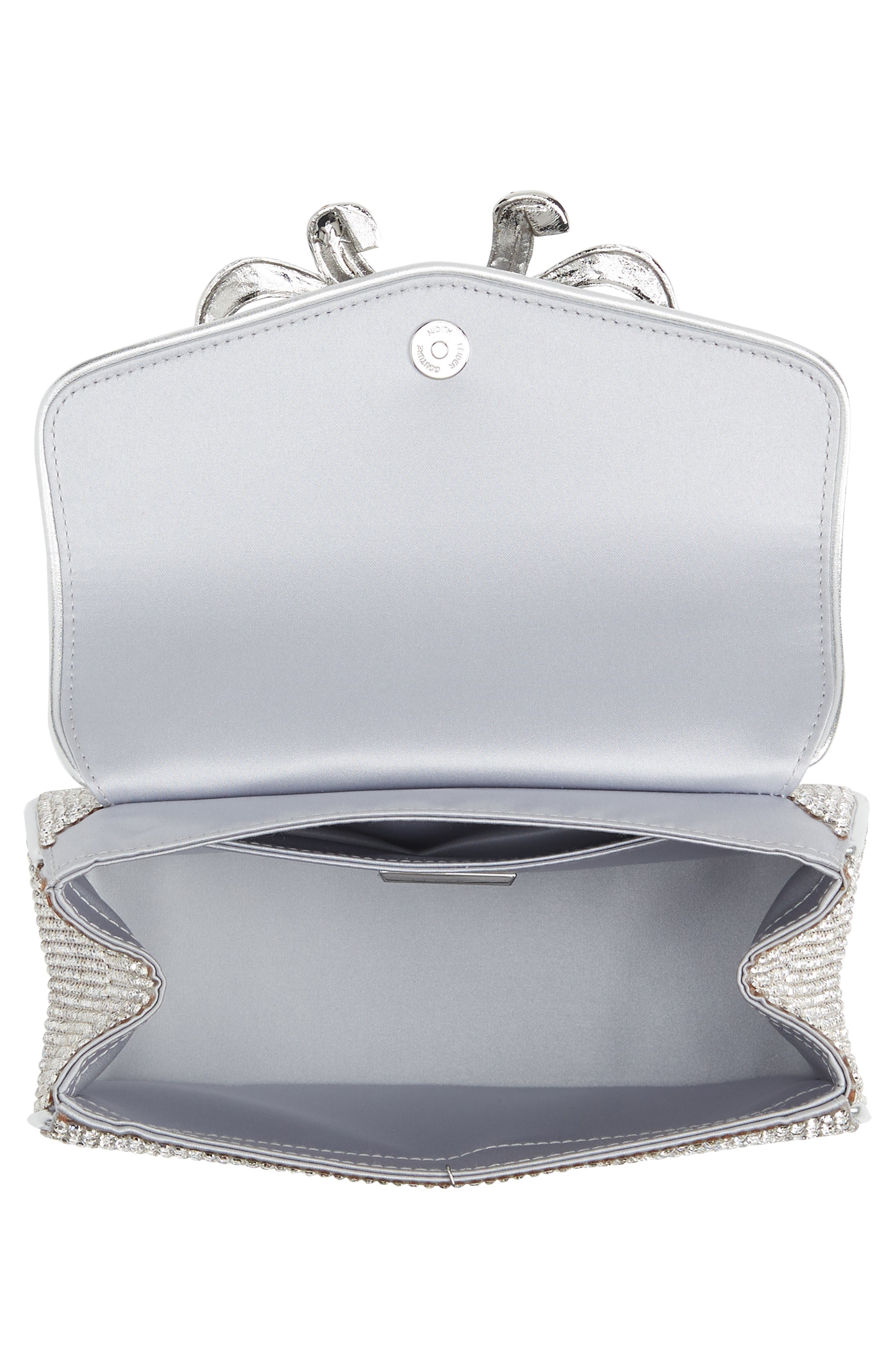 Crystal Bow Top Handle Bag, Alternate, color, SILVER RHINE