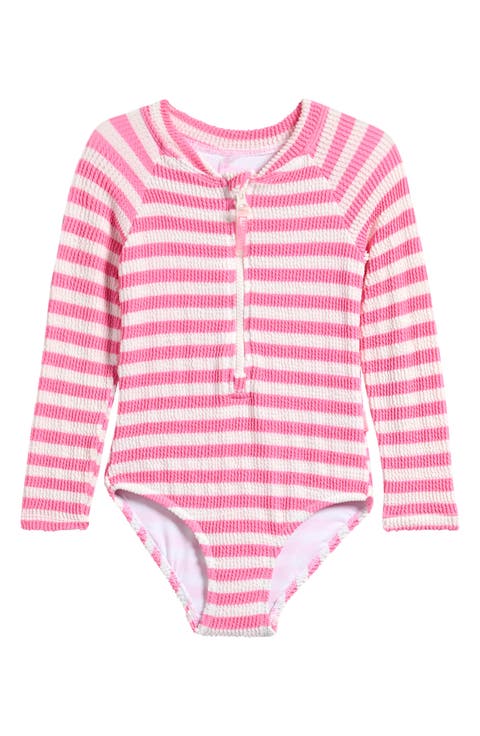 Kids' Textured Long Sleeve One-Piece Rashguard Swimsuit (Toddler, Little Kid & Big Kid)