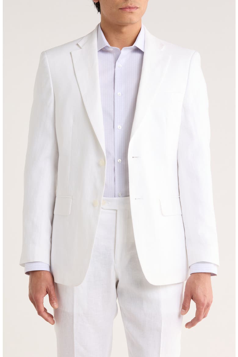 Two Button Notch Lapel Woven Linen Sport Coat, Main, color, WHITE SOLID