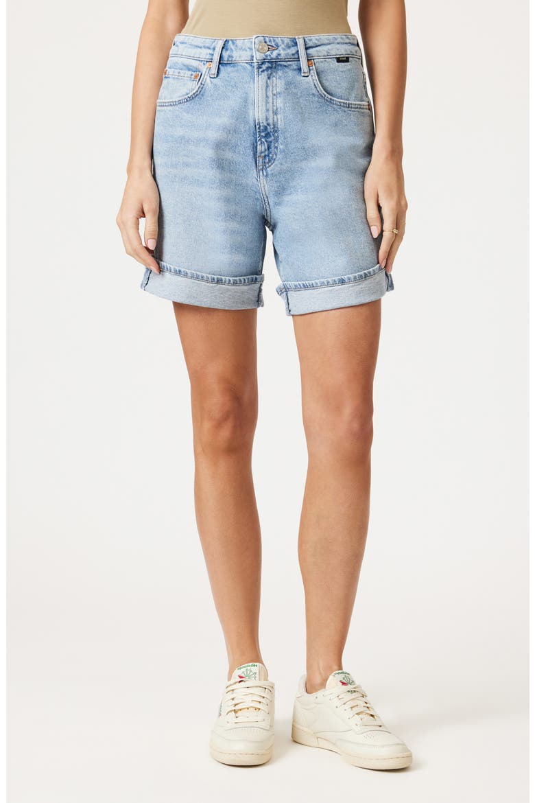 Heidi High Waist Cuffed Relaxed Denim Shorts, Main, color, LIGHT BLUE 90S