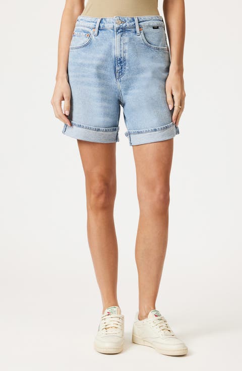 Heidi High Waist Cuffed Relaxed Denim Shorts (Light Blue '90s)