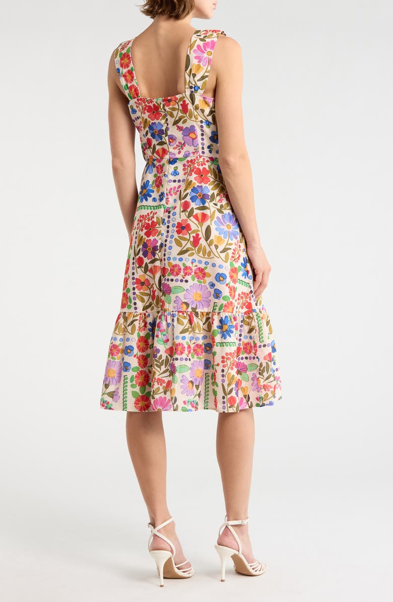 Eliza J Floral Wide Strap Fit & Flare Midi Dress, Alternate, color, Ivory Mult