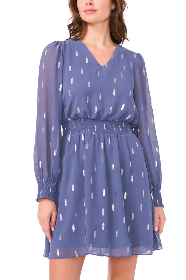 Metallic Spot Smocked Waist Dress, Alternate, color, VINTAGE INDIGO