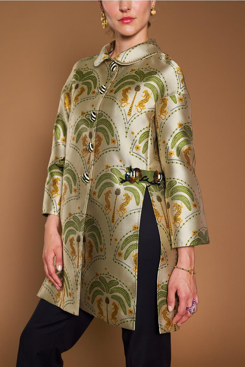 Jacquard Long Jacket With Embroidery, Alternate, color, Sand / Green