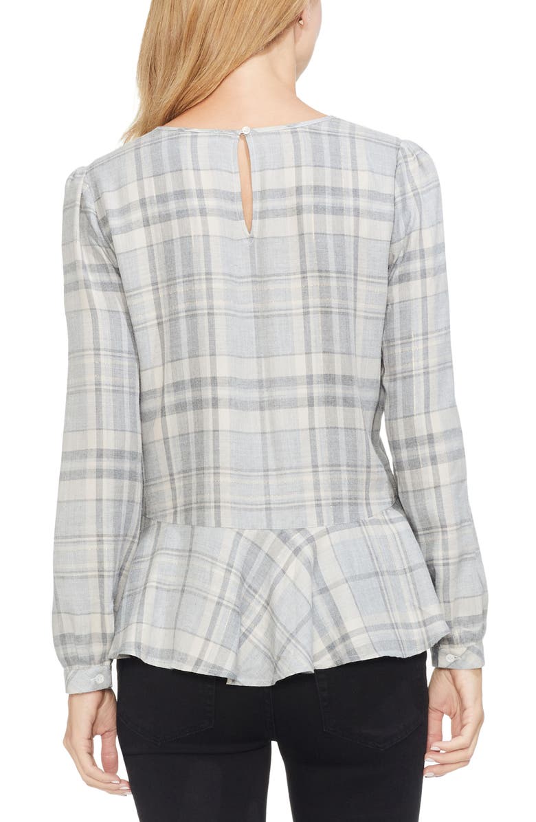 Vince Camuto Plaid Ruffle Top, Alternate, color, 