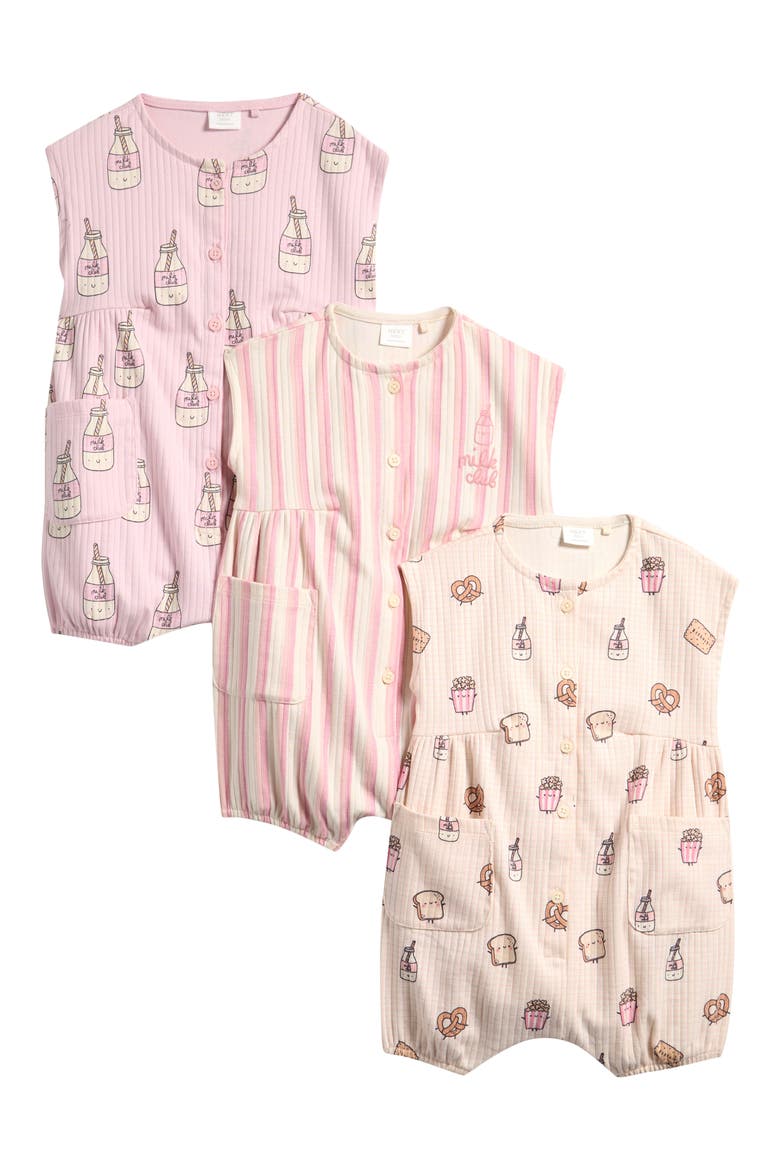 3-Pack Milk Club Rompers, Main, color, PINK