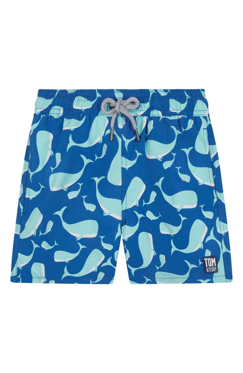 Tom & Teddy Kids' Whale Swim Trunks, Main, color, Navy & Aqua