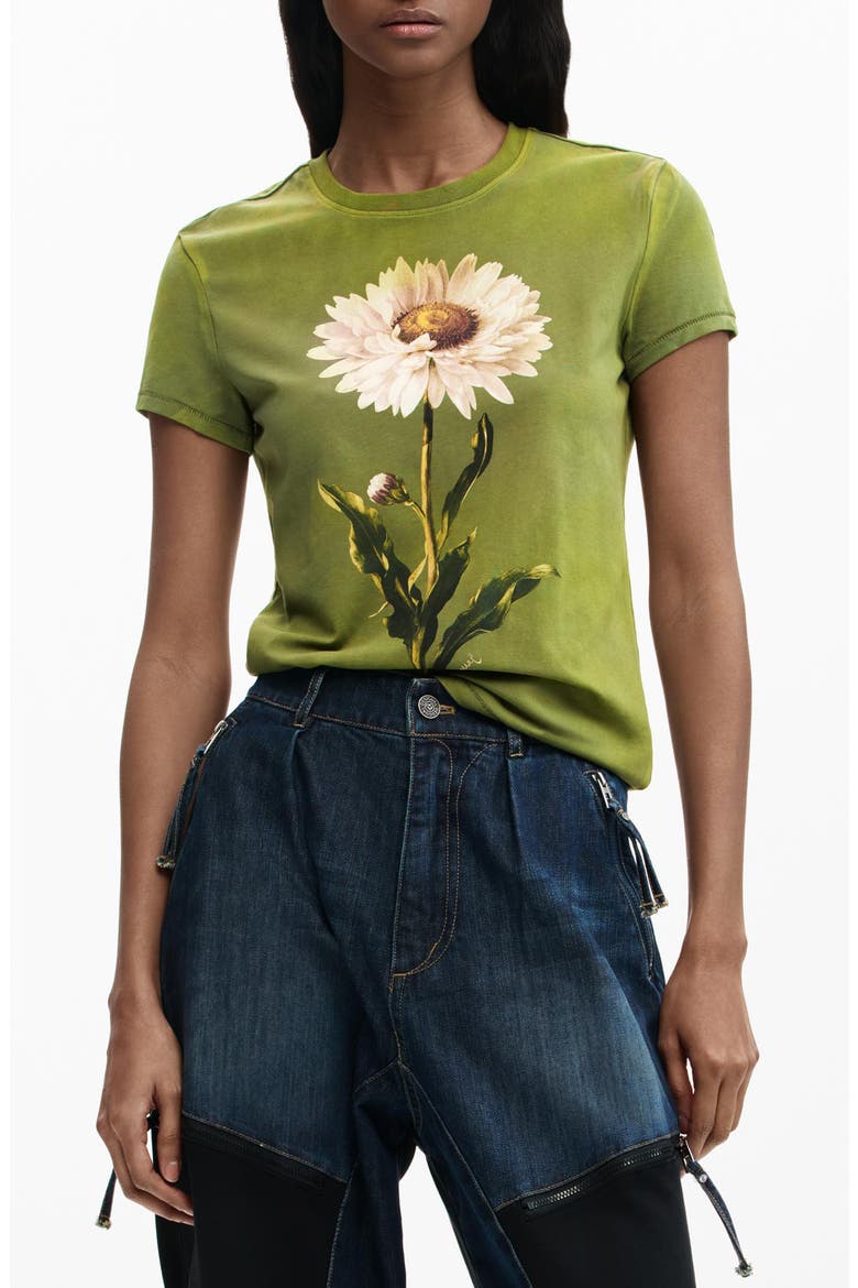 Floral Cotton Graphic T-Shirt, Main, color, MILITARY GREEN