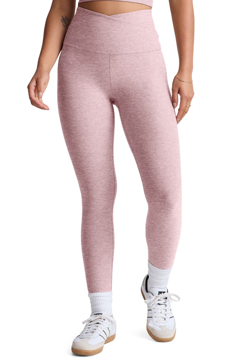 At Your Leisure Space Dye High Waist Midi Leggings, Main, color, BLUSH BLOOMS HEATHER