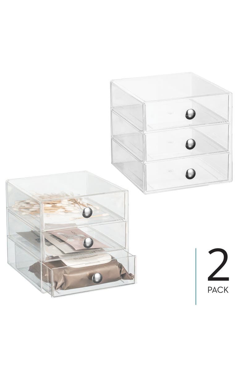iDesign Stackable 3-Drawer Vanity Makeup Organizer - Set of 2 Clear, Alternate, color, Clear