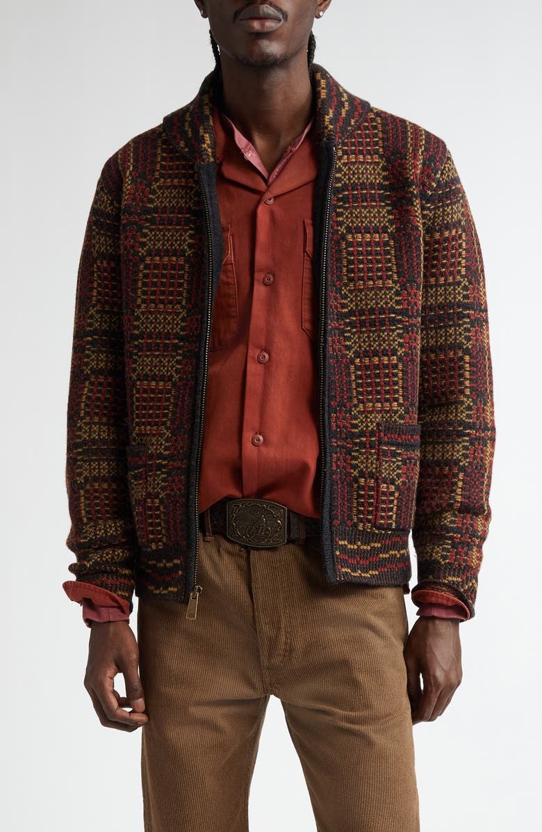 Double RL Plaid Shawl Collar Wool Jacquard Cardigan, Main, color, 