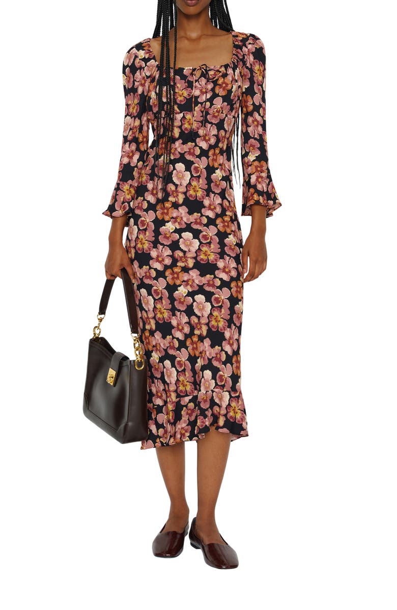 Reformation Kiley Floral Print Midi Dress, Alternate, color, Pansy