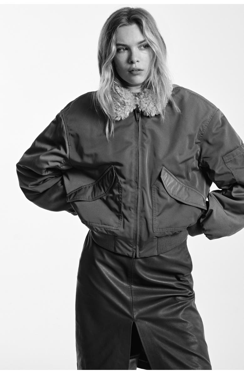 H&M Collared Bomber Jacket, Alternate, color, Khaki Green