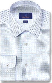David Donahue Trim Fit Neat Cotton Herringbone Dress Shirt