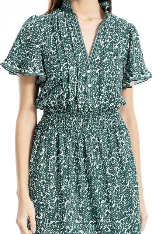 Max Studio Smocked Flutter Sleeve Maxi Dress In Green