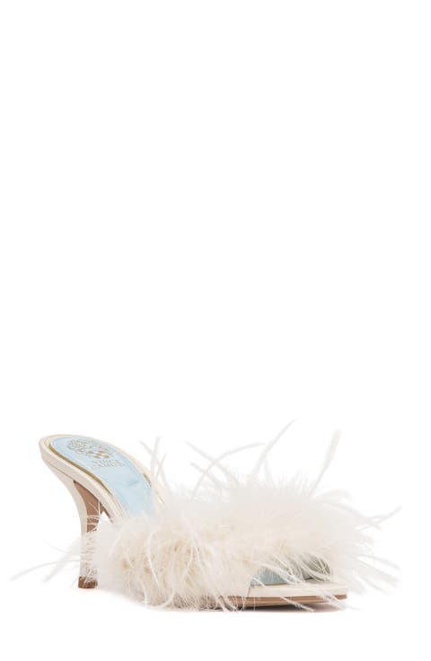 Paelly Faux Feather Slide Sandal (Women)