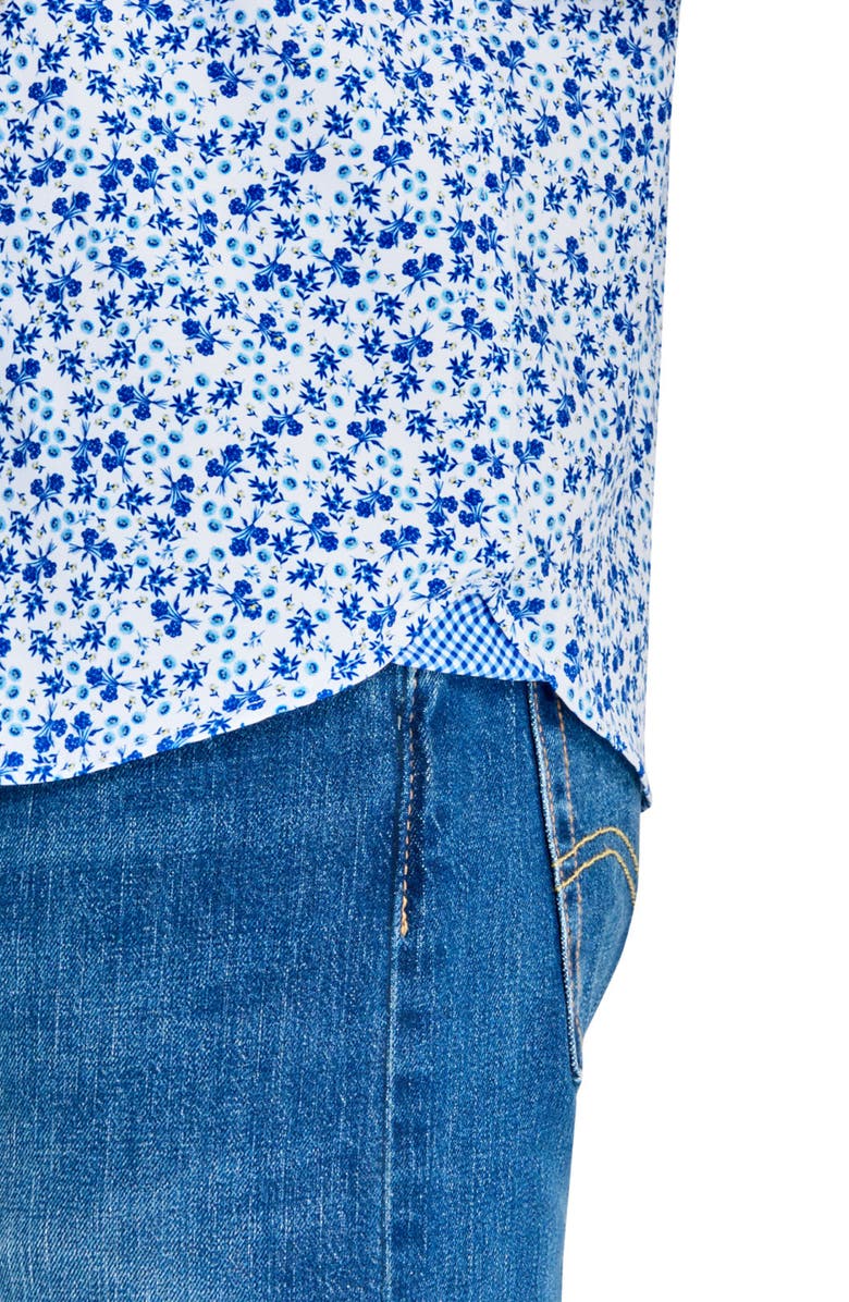 CONSTRUCT Slim Fit Blueberry Floral Recycled 4-Way Stretch Performance Short Sleeve Shirt, Alternate, color, White/Navy