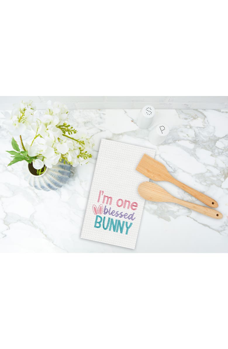 C&F Home "I'm One Blessed Bunny" Easter Rabbit Embroidered Cotton Waffle Weave Kitchen Dishtowel, Alternate, color, White
