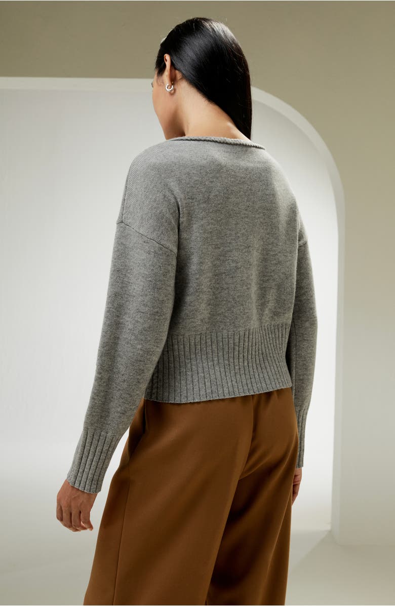 Lilysilk Braided Collar Wool and Cashmere Blend Sweatshirt, Alternate, color, Light Gray