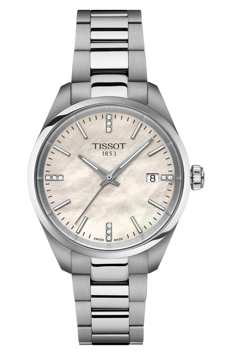 Tissot PR 100 Quartz Bracelet Watch, 34mm, Main, color, White Mother Of Pearl