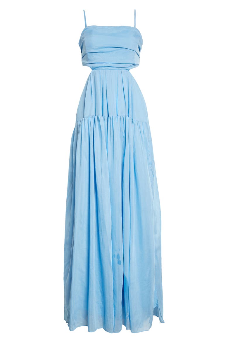 Cutout Cotton & Silk Dress, Alternate, color, AZUL BLUE