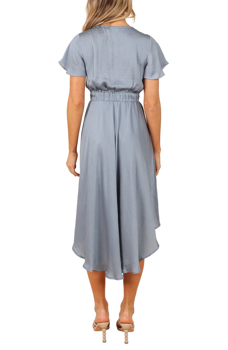 Petal & Pup Amanda Tie Front Cutout High-Low Satin Dress, Alternate, color, Blue