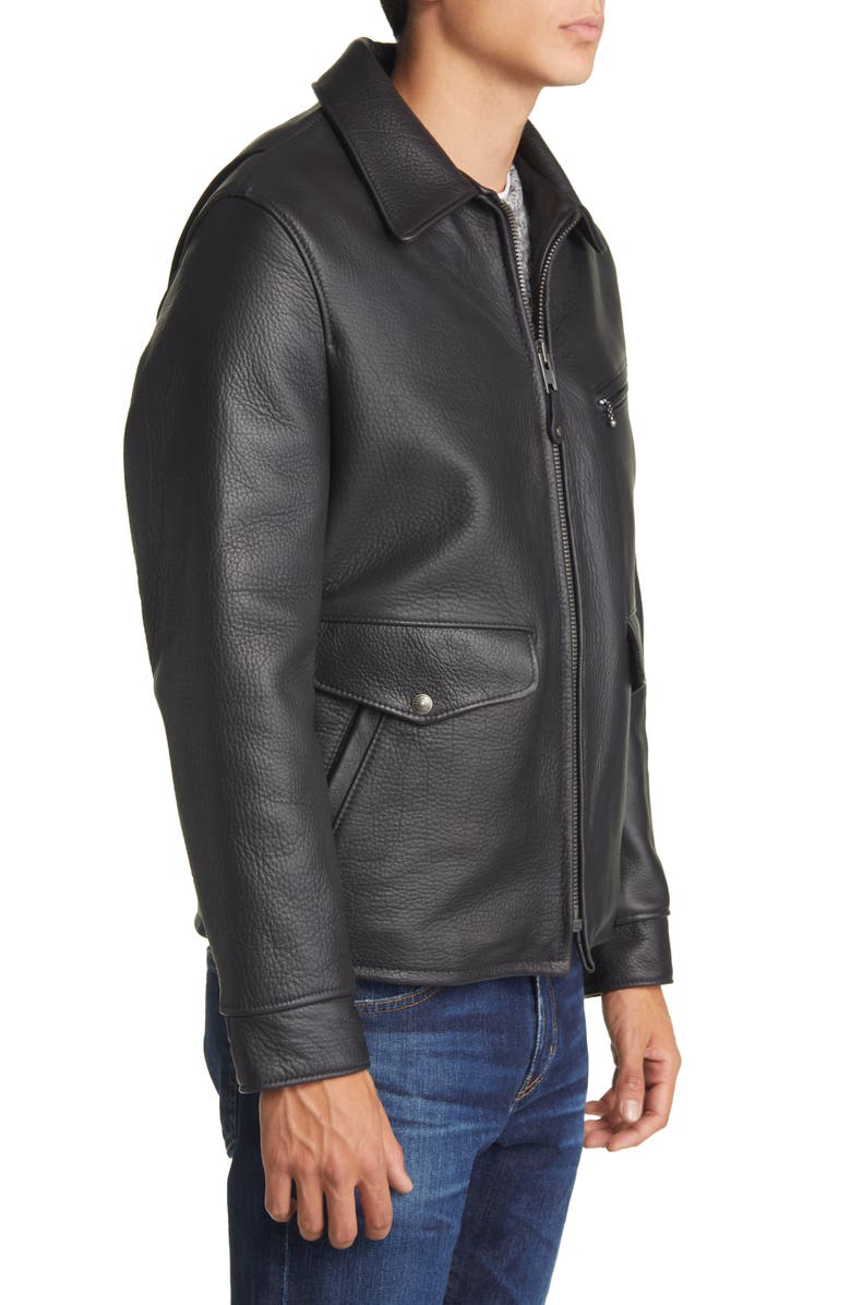 Schott NYC Wool Lined Bison Leather Car Coat, Alternate, color,