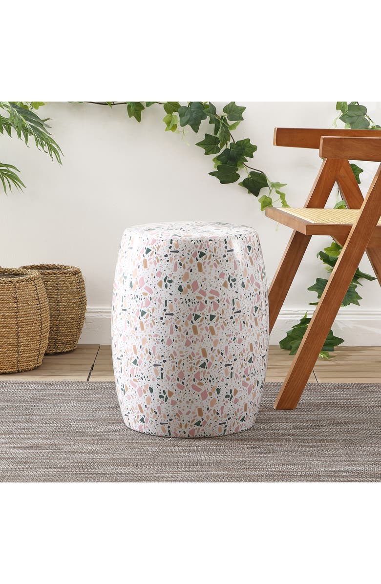 JONATHAN Y Chiara 17.5" Terrazzo Ceramic Garden Stool, Alternate, color, White/Pink