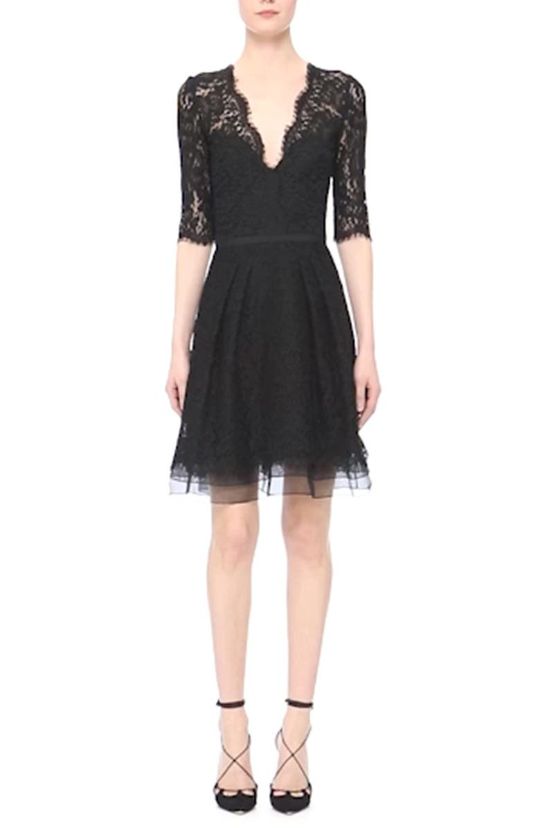 Carolina Herrera Lace A-Line Cocktail Dress, Alternate, color,