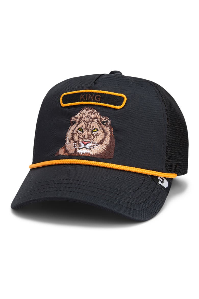 Lion Embroidered Patch Trucker Hat, Main, color, VOID