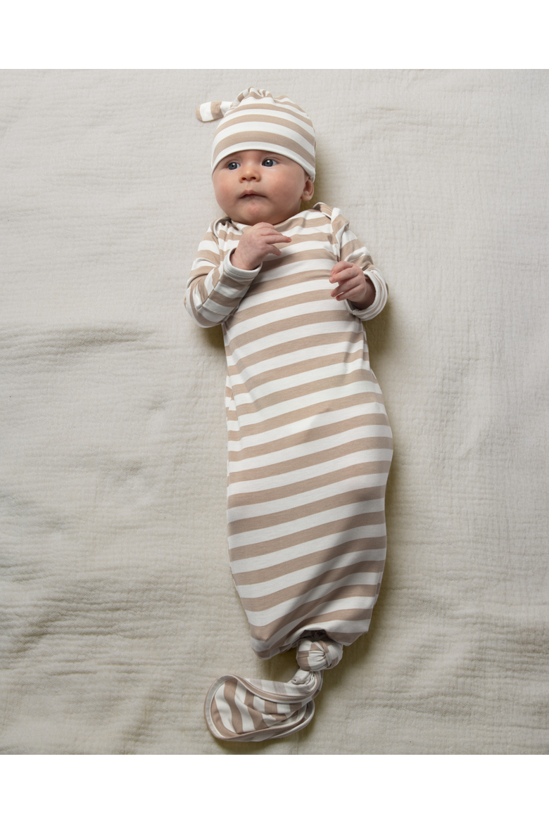 Knotted Baby Gown and Hat, Alternate, color, Fawn Stripe