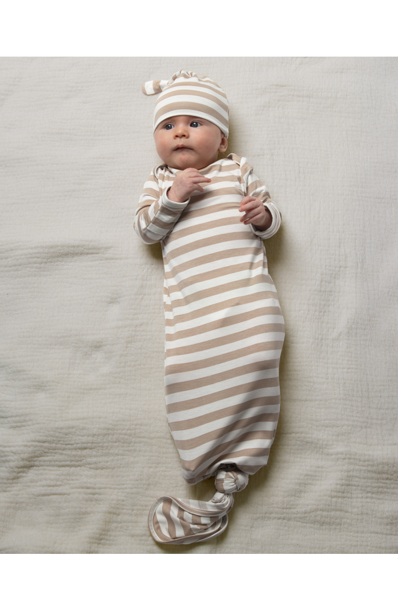 Kindred Bravely Knotted Baby Gown and Hat, Alternate, color, Fawn Stripe